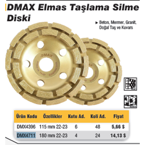 TASLAMA SILME DISKI ELMAS 180*22 DMAX 4711