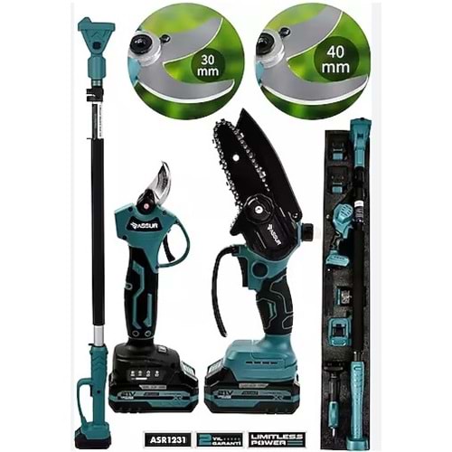 AKÜLÜ SET BUDAMA TEPE MAKASI TELESKOPIK 3 lü set kimmer