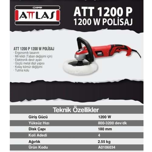 ATTLAS POLISAJ MAKINESI ATT 1200 P