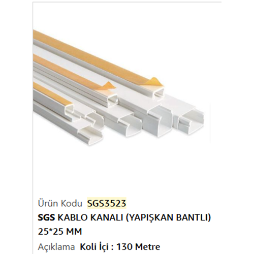 SGS KABLO KANALI YAPISKANLI BANTLI 25*25mm SGS3523