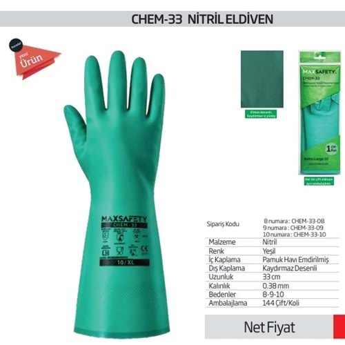 ELDIVEN KIMYASAL NITRIL CHEM-33 CM NO:8 MAXSAFETY