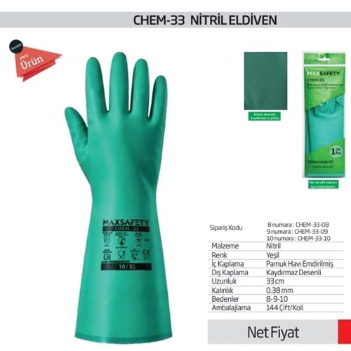 ELDIVEN KIMYASAL NITRIL CHEM-33 CM NO:10 MAXSAFETY