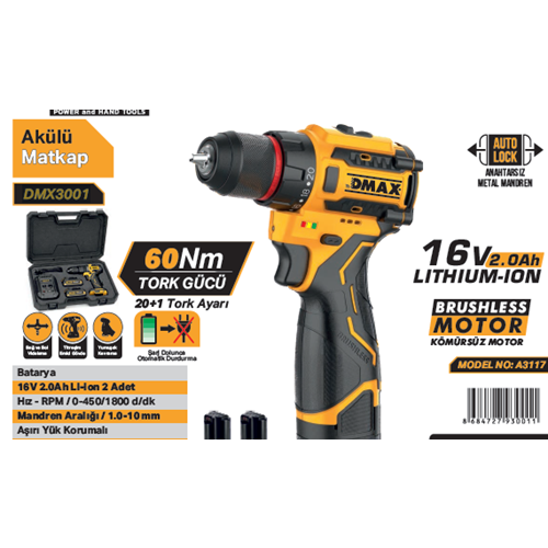 DMAX AKÜLÜ VIDALAMA 16V 2.0Ah A3117 DMX3001
