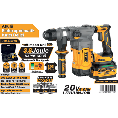 DMAX AKÜLÜ ELEKTROPNÖMATIK KIRICI DELICI 20V 6.0Ah DC2502 DMX3013