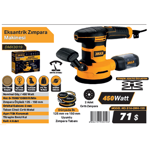 DMAX EKSANTRIK ZIMPARA MAKINESI 450W S1A-GW4-125 DMX3019