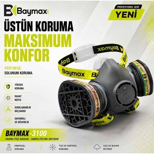 YARIM YÜZ GAZ MASKESI BX-3100 + ABEK1 FILTRE DAHIL BAYMAX