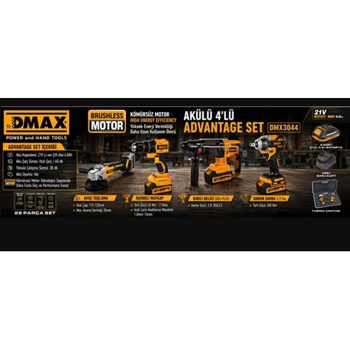DMAX AKÜLÜ 4 LÜ COMBO SET 21V 4.0Ah DMX-3044