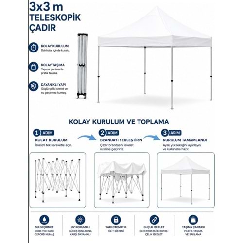 TAZIYE ÇADIRI 3*3 9 m2 TELEKOPIK ÇADIR