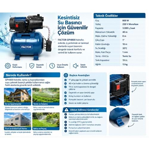 FACTOR SU DINAMOSU POMPASI SET GPH800