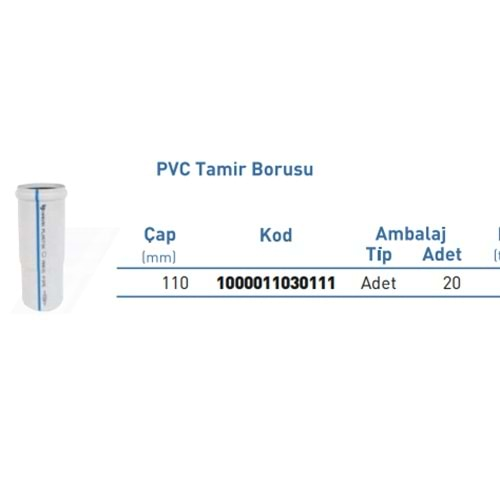 PVC ATIK SU TAMİR BORUSU Tip1 d110