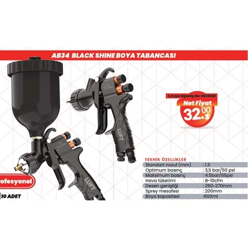 BOYA TABANCASI ÜSTTEN HAZNELI AB34 BLACK SHINE 1,3MM LUFT