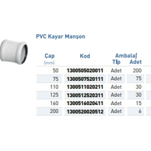 PVC ATIK SU Kayar Manşon d50