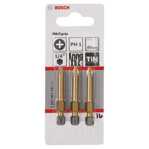 BOSCH MaxGrip Vidalama Ucu PH1*49 mm 3'lü