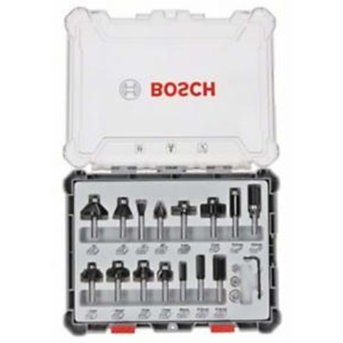 BOSCH FREZE SETİ 15 Lİ 6 MM ŞAFTLI KARIŞIK (PRO)