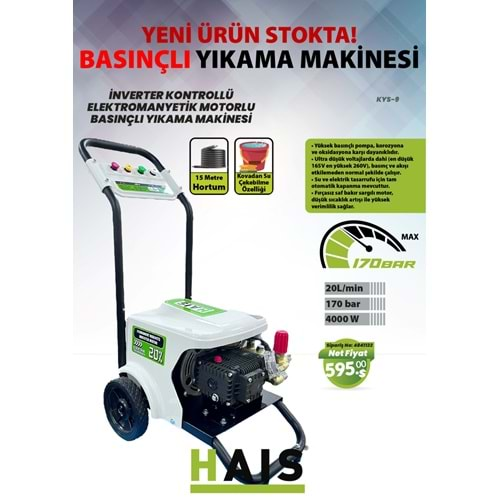 YÜKSEK BASINÇLI YIKAMA MAKİNESİ 4000W 170 BAR HAIS