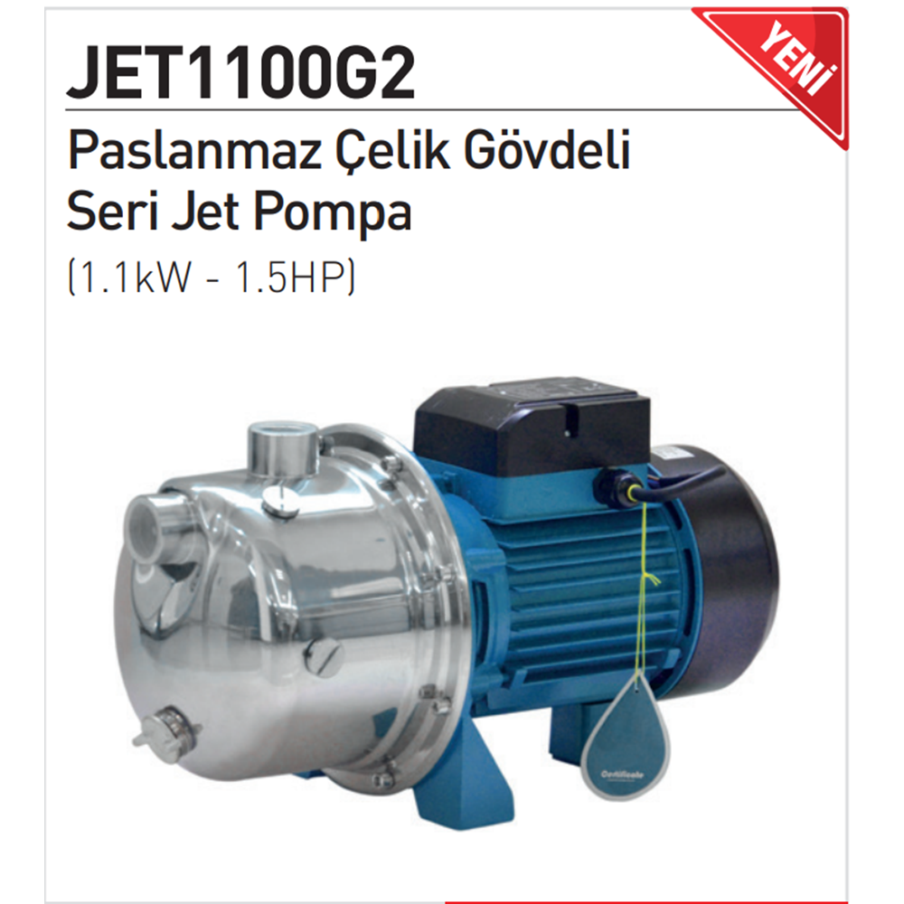RAINPUMP SU DINAMO POMPASI 1100G2JET 1.1 kW ÇELIK GÖVDE