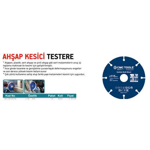 ÇOK AMAÇLI KESME DISKI CARBIDE 115*1,1*22 CMC 6060