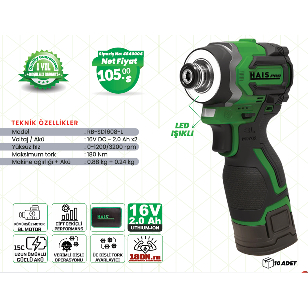 HAISPRO AKÜLÜ VIDALAMA RB-SD1608 (2x2.0 Ah) 16V