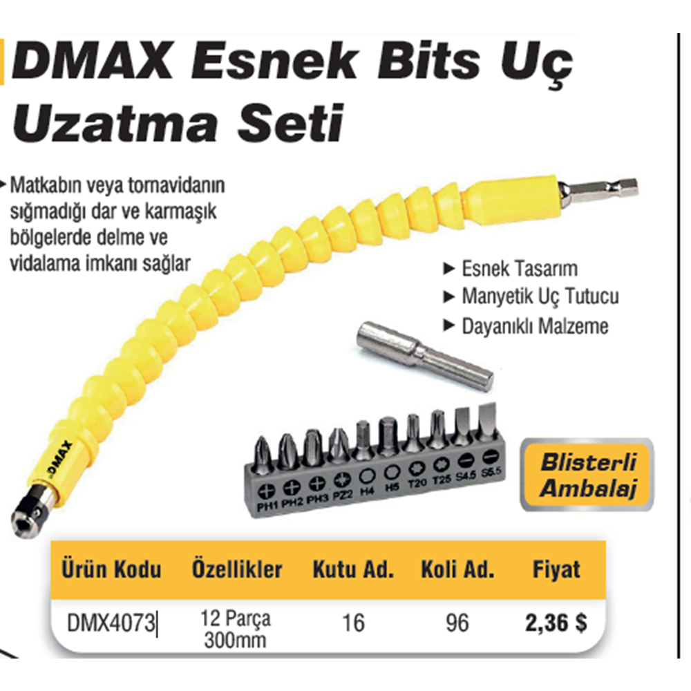 BITS UÇ UZATMA SETI ESNEK 12 PARÇA 300MM DMAX 4073