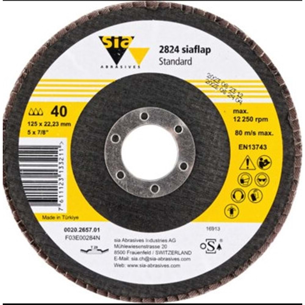SIA FLAP DISK KATLI ZIMPARA ZIRKONYUM 125 MM 80 KUM ZR