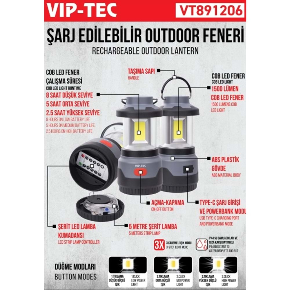 SARJ EDILEBILIR OUTDOOR FENERI VIP-TEC VT891206