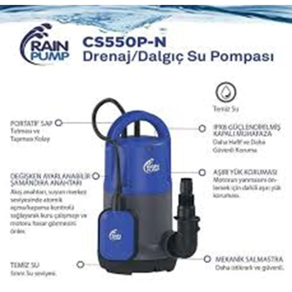 RAINPUMP DALGIÇ POMPASI TEMIZ SU PLASTIK GÖVDE CS550P-N
