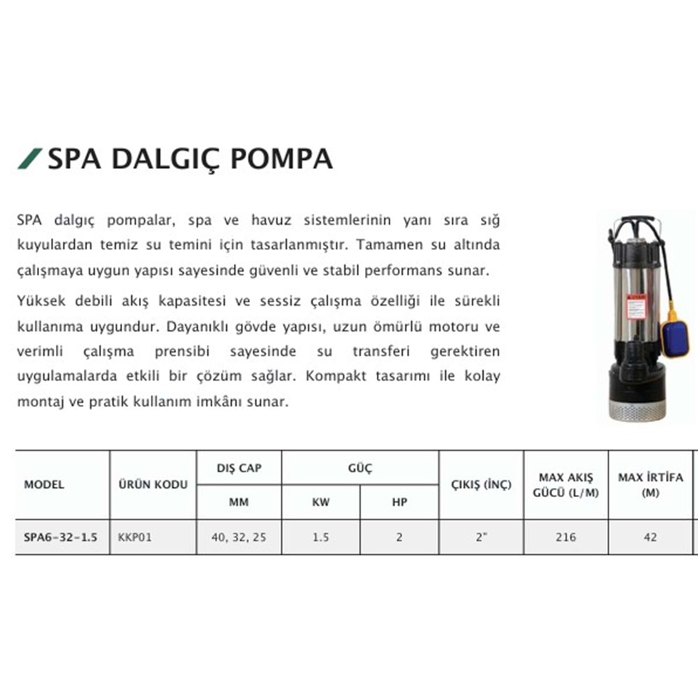 KENTAS DALGIÇ POMPASI SPA6-32-1.5