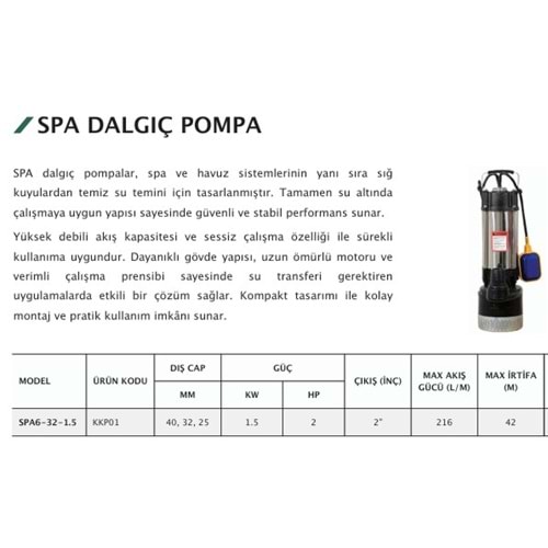 KENTAS DALGIÇ POMPASI SPA6-32-1.5
