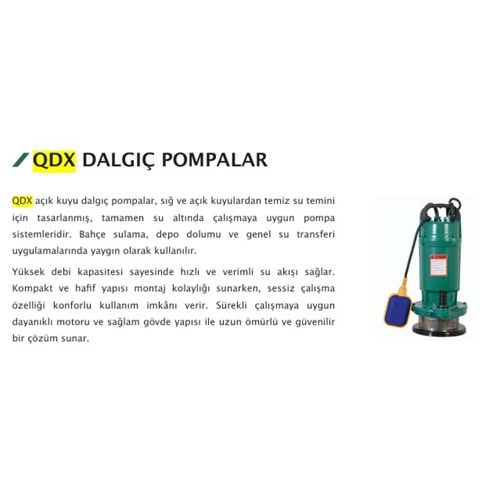KENTAS DALGIÇ POMPASI TEMIZ SU QDX1.5-32-0.75 TIP