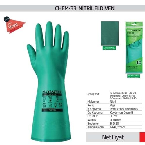 ELDIVEN KIMYASAL NITRIL CHEM-33 CM NO:10 MAXSAFETY