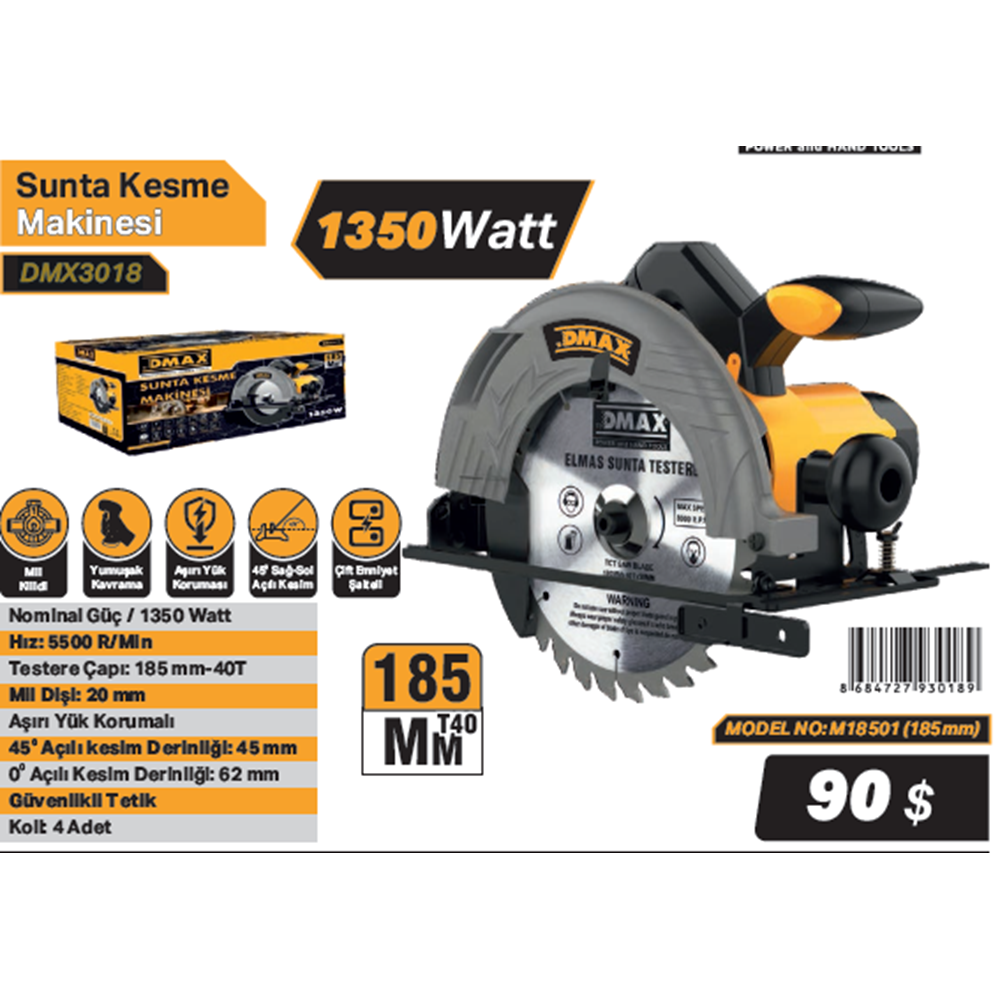 DMAX SUNTA KESME MAKINASI 185mm 1350W M18501 DMX3018