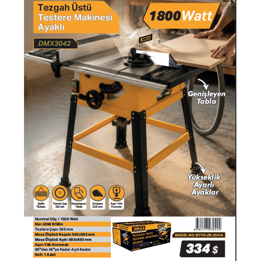 DMAX TEZGAH ÜSTÜ TESTERE MAKINASI 1800W M1YD-ZB-2541A DMX3042