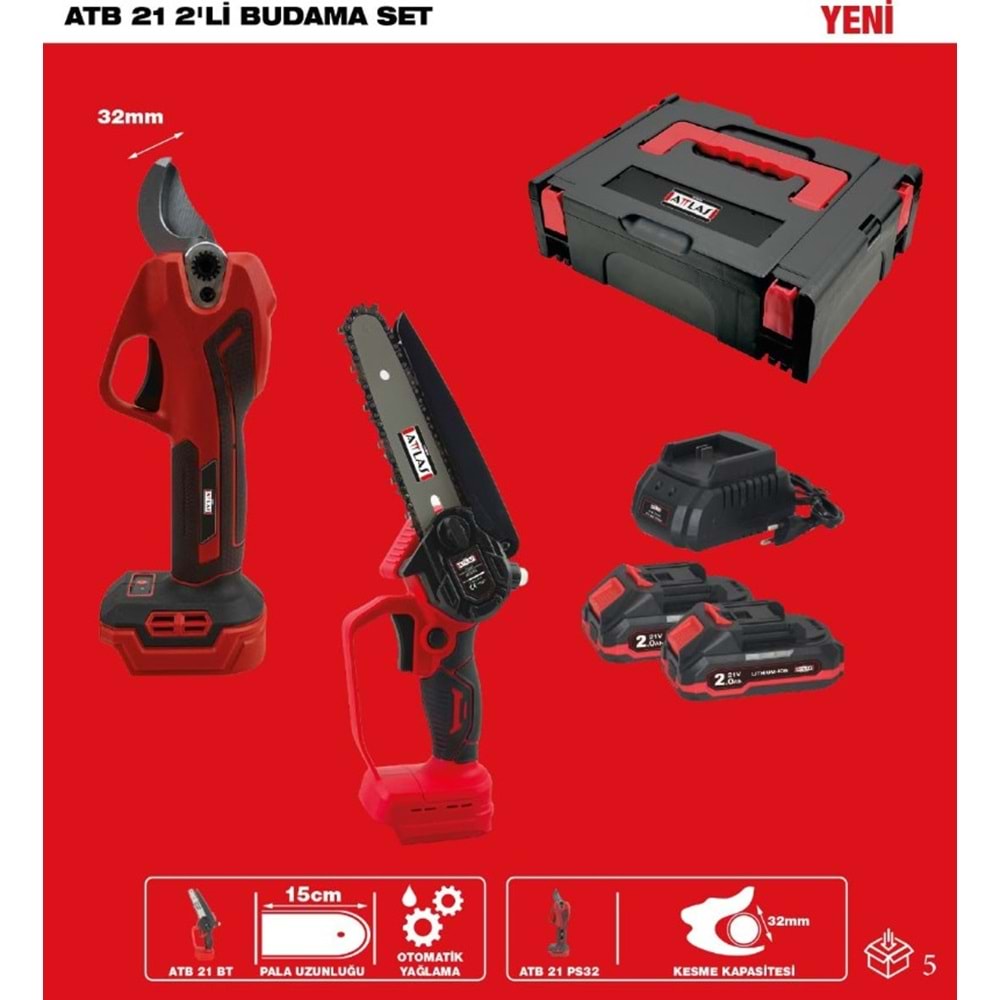 ATTLAS AKÜLÜ 2 li BUDAMA SET ATB 21BT + ATB 21 PS32 2*2Ah